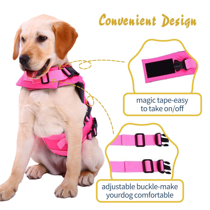 Kuoser Dog Life Jacket, Pet Ripstop Life Saver with Superior Buoyancy & Rescue Handle for Small/Medium/Large Puppies, High Visibility Floatation Vest Swimsuit for Beach Pool Boating S-Chest Girth: 17.32"-21.65" Pink - PawsPlanet Australia