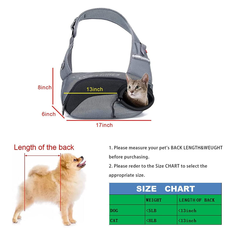Wakytu Pet Dog Sling Carrier,Puppy Sling Bag Fit 5lb, Small Cats Dogs Sling Adjustable Strap Breathable Mesh for Outdoor Travel Medium Grey - PawsPlanet Australia