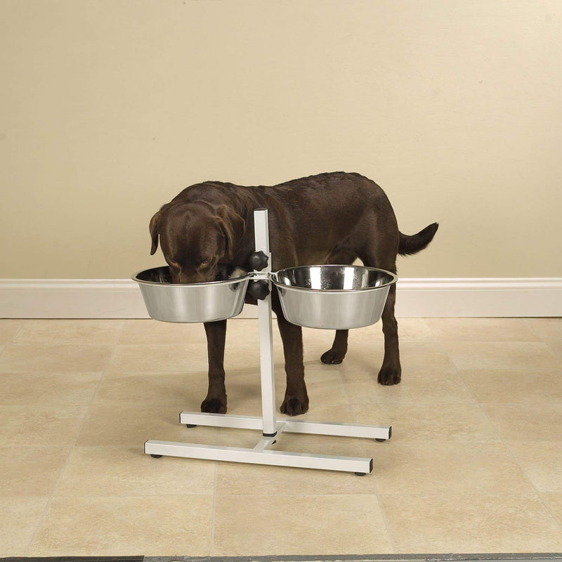 King International Super Dog Adjustment Feeding Stand U Type with 2 Bowls H-Base Double Bowl Stand Two Stainless Steel Removable Bowls - PawsPlanet Australia