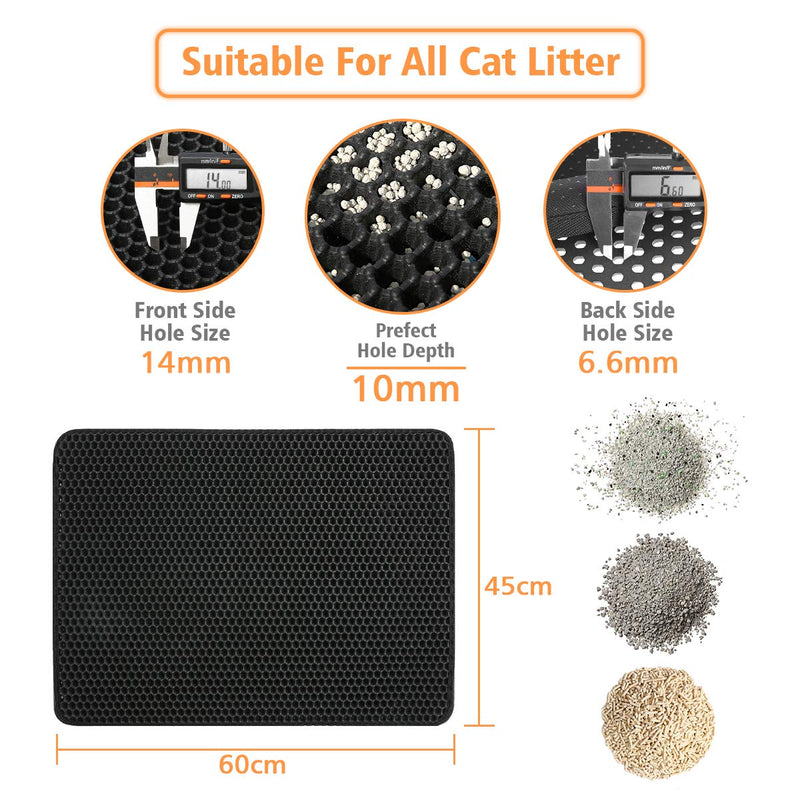 Focuspet Cat litter mat, 24" X 18" litter tray mat honeycomb design litter mat waterproof double layer cat litter tray mat feather toy - PawsPlanet Australia