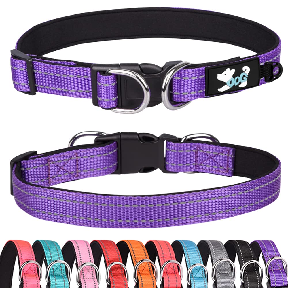 Haoyueer Padded Dog Collar Reflective Dog Collars for Small Medium Large Dogs Comfortable Soft Neoprene Adjustable Basic Dog Collars (S, Purple) S - PawsPlanet Australia
