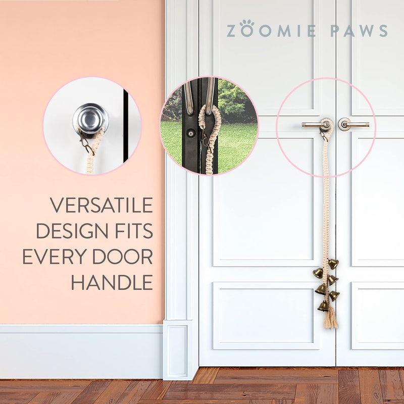 Zoomie Paws Macrame Hanging Door Bells for Dogs and Puppies - Antique Bells, Dog Bell for Potty Training, Pet Supplies, Bell for Dogs to Ring to Go Outside - 1 per Pack - PawsPlanet Australia