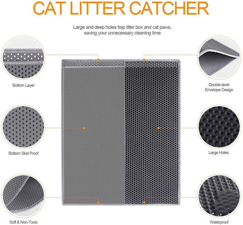 [Australia] - Waretary Cat Litter Mat Trapping Pad, 24"x 15" Honeycomb Double Layer Waterproof Urine Proof Trapper Mat for Litter Boxes, Pawloving Litter Mat Easy Clean Scatter Control Medium Size Grey 