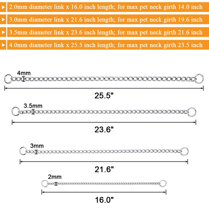 Filhome Dog Choke Collar, Stainless Steel Dog Choke Chain Collar, Puppy Metal Choke Collar P Chain Slip Chain Collar for Training Length: 21.6", 3mm - PawsPlanet Australia