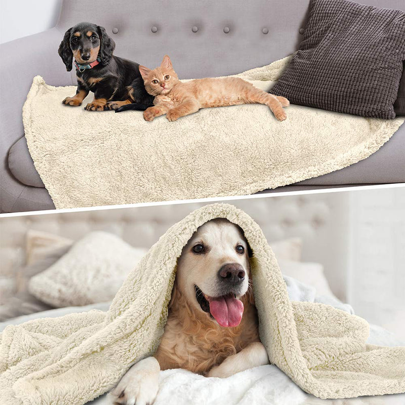 PetAmi Fluffy Waterproof Dog Blanket Fleece | Soft Warm Pet Fleece Throw for Large Dogs and Cats | Fuzzy Plush Sherpa Throw Furniture Protector Sofa Couch Bed Small (24x32) Beige - PawsPlanet Australia