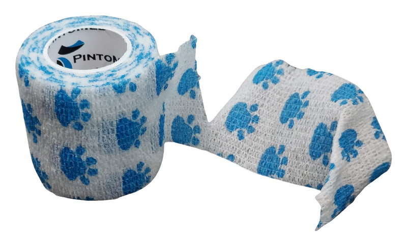 PintoMed- 6 DOG BLUE PAW Cohesive Bandage Stretched 6 Rolls x 5cm x 4.5m Self-adhesive Flexible Bandages, Professional Quality, First Aid Sports Wrap Bandages - Pack of 6 - PawsPlanet Australia