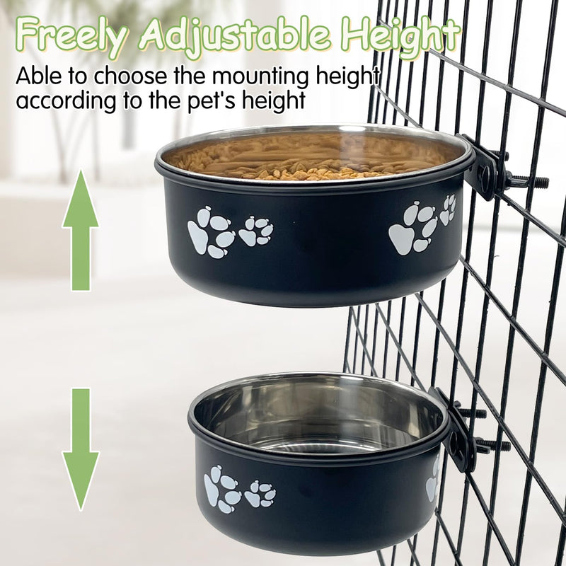 kathson 2 Pcs Dog Kennel Water Bowl, Stainless Steel Crate Water Bowl No Spill, Hanging Metal Pet Food Water Bowl Feeder for Cats Small Medium Dogs (Black) - PawsPlanet Australia