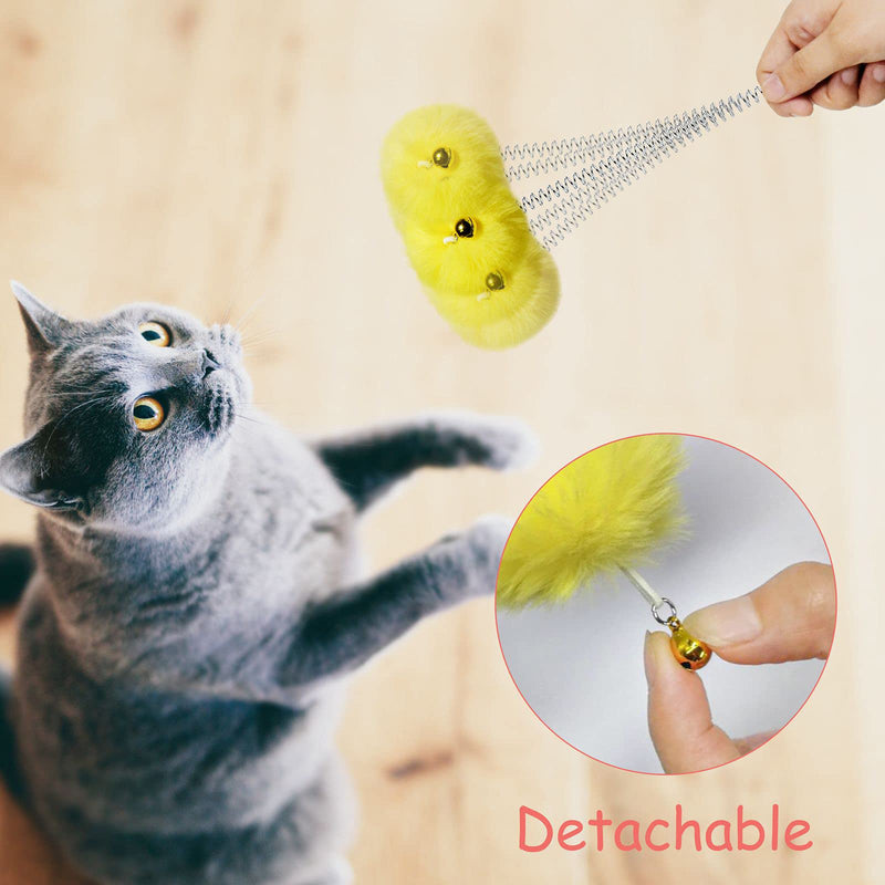 Mewowpet Cat Teaser Wand, Interactive Foot Tied Cat Feather Teaser Toy, Metal Wire Spring Cat Toy with Bell Sucker, Catnip Toys, for Indoor Cats Kitty with 1 Feather Replacement - PawsPlanet Australia