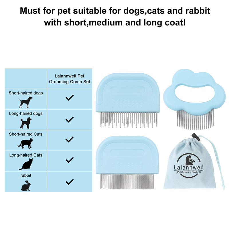 Cat Brush, Cat Grooming Supplies Laiannwell Pet Hair Removal Massaging Comb, Removing Matted Fur for Cat/Dog/Bunny, Perfect for Long and Short Hair Knots & Tangles (3 Packs) - PawsPlanet Australia