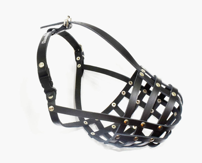 Light Genuine leather Dog Muzzle for Staffordshire Bull Terrier Staffy, Staffie and others (Black Leather, AS0) Black Leather - PawsPlanet Australia