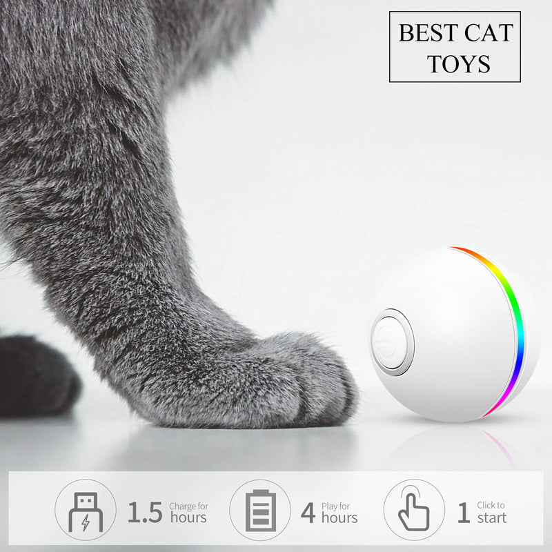 FAYOGOO Cat Toys for Indoor Cats Interactive Automatic 360° Self-Rotating Cat Balls Toy USB Rechargeable Wicked Ball with LED Flash Light & Built-in Catnip for Kitten Puppies White - PawsPlanet Australia