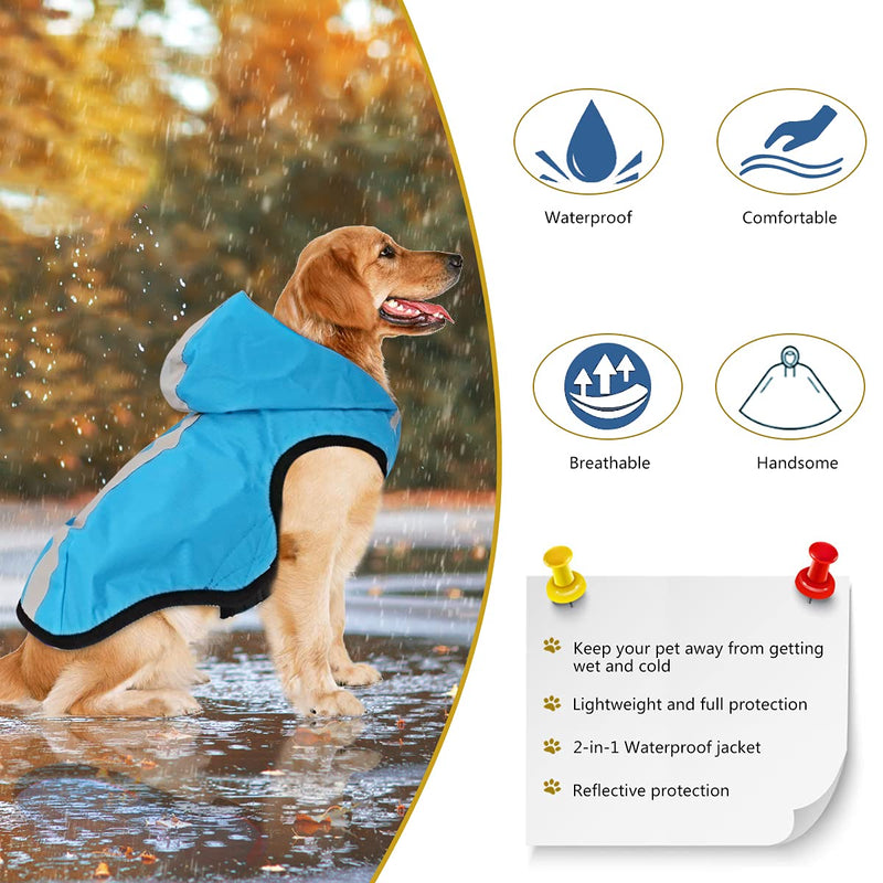 Idepet 2-in-1 Dog Waterproof Jacket Raincoat,Pet Lightweight Jumpsuit Dog Hooded Full-Cover Breathable Rain Poncho With Harness Hole Reflective Strip For Small Medium Large Dogs (Blue, S) Blue - PawsPlanet Australia