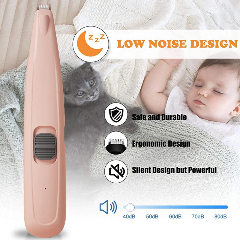 Dog Paw Trimmer, Pet Foot Hair Trimmer, USB Rechargeable Dog Clipper, 40 dB Low Noise Dog Cat Electric Hair Trimmer with LED, for Paws, Eyes, Ears, Face, - PawsPlanet Australia