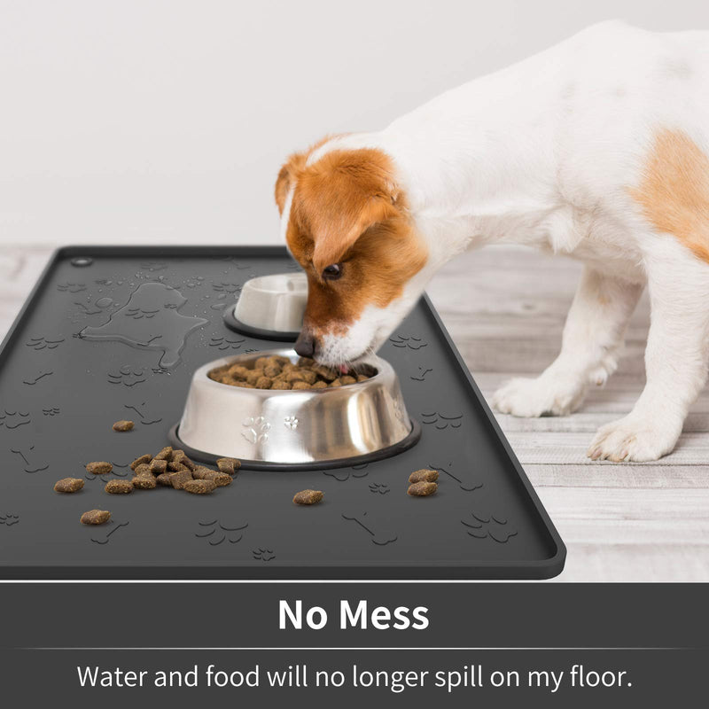 ME.FAN Dog Food Mat[24"x16"] Large Pet Food Mat - Nonslip Silicone Dog Bowl Mat - Washable Dog Feeding Mat for Food and Water, Waterproof Dog Food Mats for Floors 24" x 16"-Black - PawsPlanet Australia