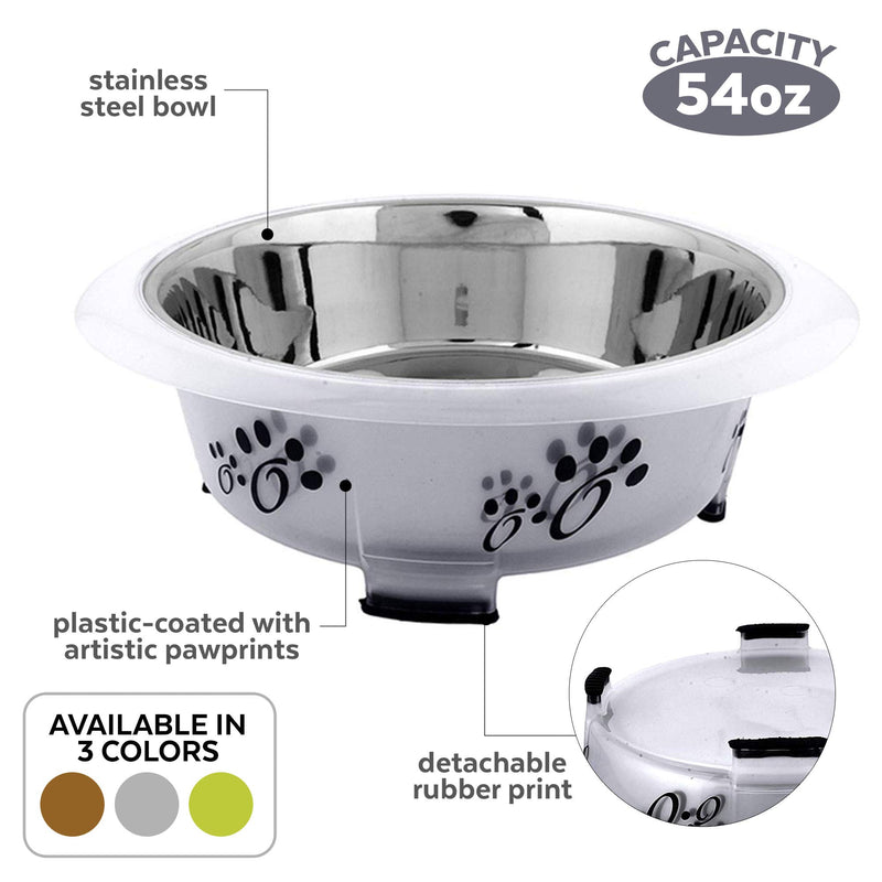 [Australia] - Iconic Pet Color Splash Designer Oval Fusion Bowl (Set of 2), Elevated Stainless Steel Pet Bowl, Anti-Skid Rubber Legs, Dog/Cat Food and Water Bowl Large Gray 