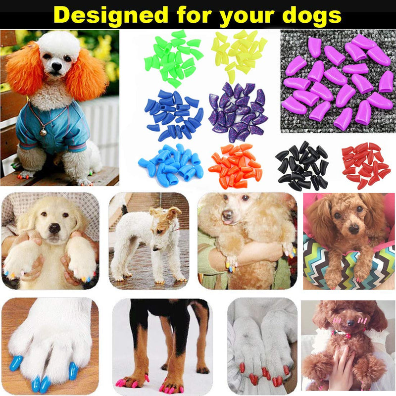 JOYJULY 100pcs Pet Puppy Dog Nail Soft Claw Paws Covers Caps, Control Paws Claws Covers of 5 RANDOM+ 5 Adhesive Glue,S S (110 Count) - PawsPlanet Australia