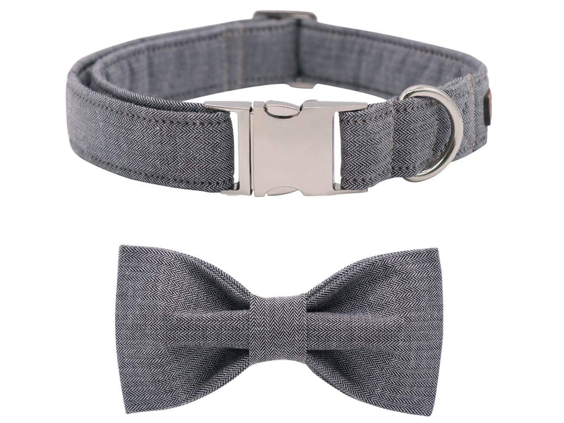 lionet paws Dog Collar with Bowtie, Durable Adjustable and Comfortable Cotton Collar for Small Dogs Puppies and Cats, Neck 10-16in S Grey Lines - PawsPlanet Australia