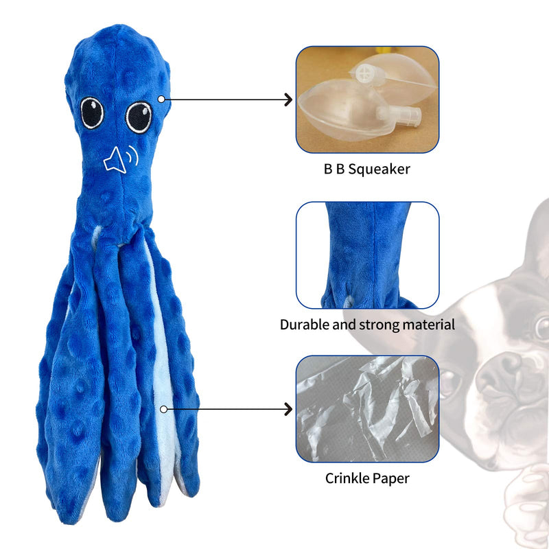 Dog Squeaky Toys Octopus - 2 Pack No Stuffing Crinkle Plush Dog Toys for Puppy Teething, Durable Interactive Dog Chew Toys for Small to Medium Dogs Training Playing and Reduce Boredom(Orange&Blue) Orange&Blue - PawsPlanet Australia