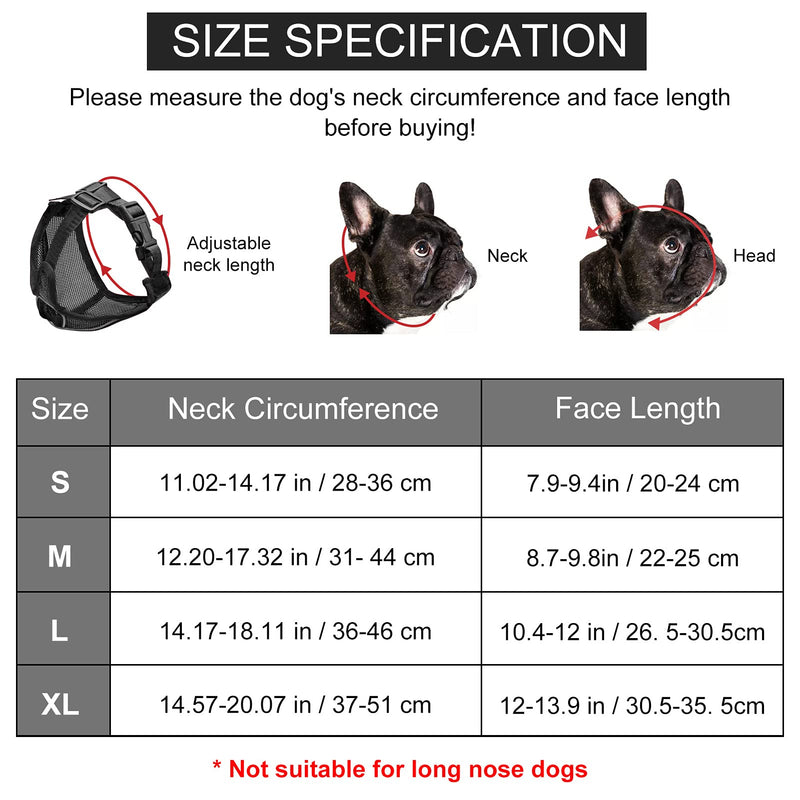 Short Snout Dog Muzzles, Poonpand [Upgraded] Pug Muzzle with Reflective Strip Design, Adjustable Breathable Mesh Bulldog Muzzle for Chihuahua/Bull Dogs, Anti Biting Chewing Barking Training S(Neck:11.02-14.17 in) black - PawsPlanet Australia