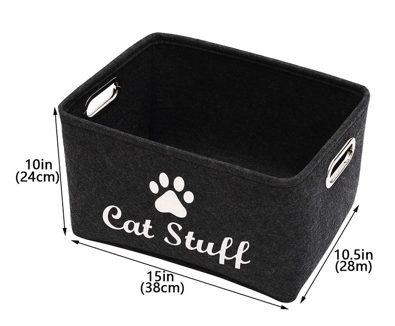 Geyecete Dog Apparel & Accessories/Dog Toys/Pet Supplies Storage Basket/Bin with Handles, Collapsible & Convenient Storage Solution for Office, Bedroom, Closet, Toys, Laundry "Cat Stuff" Dark Grey - PawsPlanet Australia