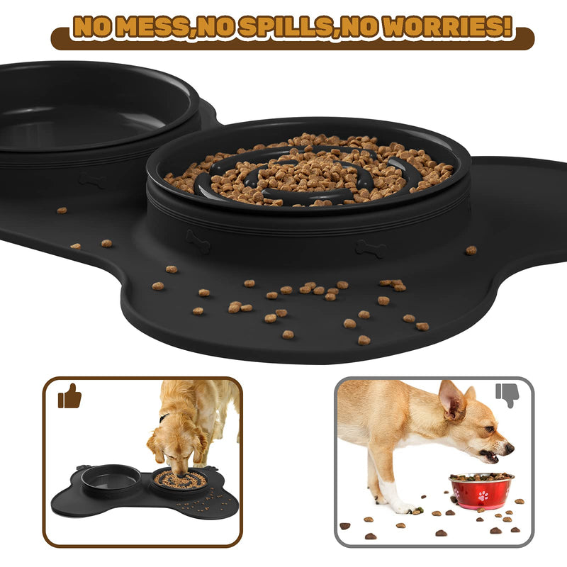 Slow Feeder Dog Bowls 54 Oz, SIMOEFFI Cat Slow Feeder with No Spill Non-Skid Silicone Mat + Pet Water Bowls and Food Slow Feeder Bowls for Feeding Medium Large Dogs Cats Puppies Black - PawsPlanet Australia