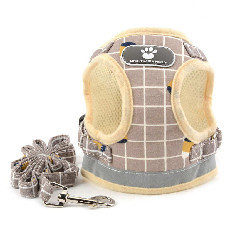 [Australia] - Zunea No Pull Small Dog Harness and Leash Set Adjustable Reflective Step-in Chihuahua Vest Harnesses Mesh Padded Plaid Escape Proof Walking Puppy Jacket for Boy Girl Pet Dogs Cats L (Chest: 17.5") khaki 