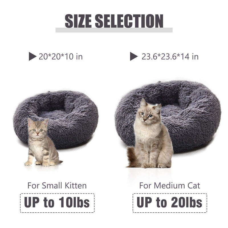 Cat Beds for Indoor Cats, Plush Cat Bed Machine Washable Dog Bed for Small Dogs, Round Fluffy Donut Cuddler Calming Pet Bed, Anti-Anxiety Soft Plush Pet Bed for Puppy and Kitten 20x20 Inch (Pack of 1) Dark Grey - PawsPlanet Australia