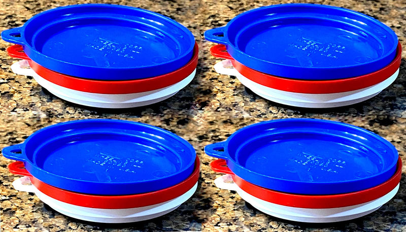 12pc Pet Food Can Cover Dog and Cat Leftover Can Lid and Human Can Goods Food Saver - Fits 3" and 3.25" Cans - Tight Snug Fit - Red White and Blue Made in USA - PawsPlanet Australia