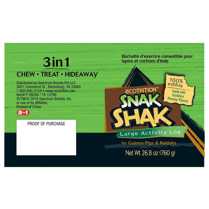 [Australia] - eCOTRITION Snak Shak Edible Hideaway for Hamsters, Gerbils, Mice and Small Animals, 3-in-1 Chew Treat and Hideaway Activity Log Large 
