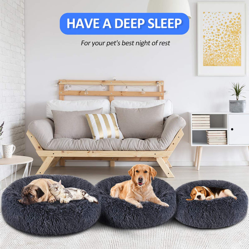 FOCUSPET Dog Bed Cat Bed Donut, Pet Bed Faux Fur Cuddler Round Comfortable for Small Medium Large Dogs Ultra Soft Calming Bed Self Warming Indoor Sleeping Bed Multiple Sizes (20''/24''/32''/40''/46'') S(20'' x 20'' x 8'') Dark Bule - PawsPlanet Australia