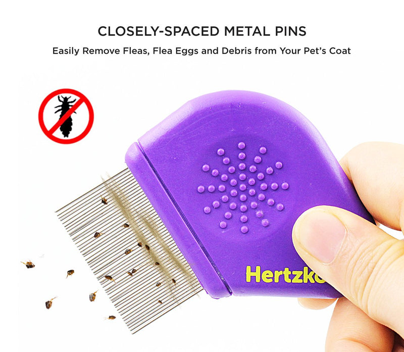 Long Teeth Flea Comb by Hertzko - Closely Spaced Metal Pins Removes Fleas, Flea Eggs and Debris, from Your Pet’s Coat - 25mm Long Metal Teeth are Great for Long Hair Areas on Dogs and Cats - PawsPlanet Australia