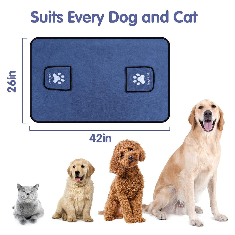 Nobleza Dog Towel, Super Absorbent Large Pet Towel with Hand Pockets, Microfiber Quick Drying Dog Towels for Drying Dogs, Mazarine - PawsPlanet Australia