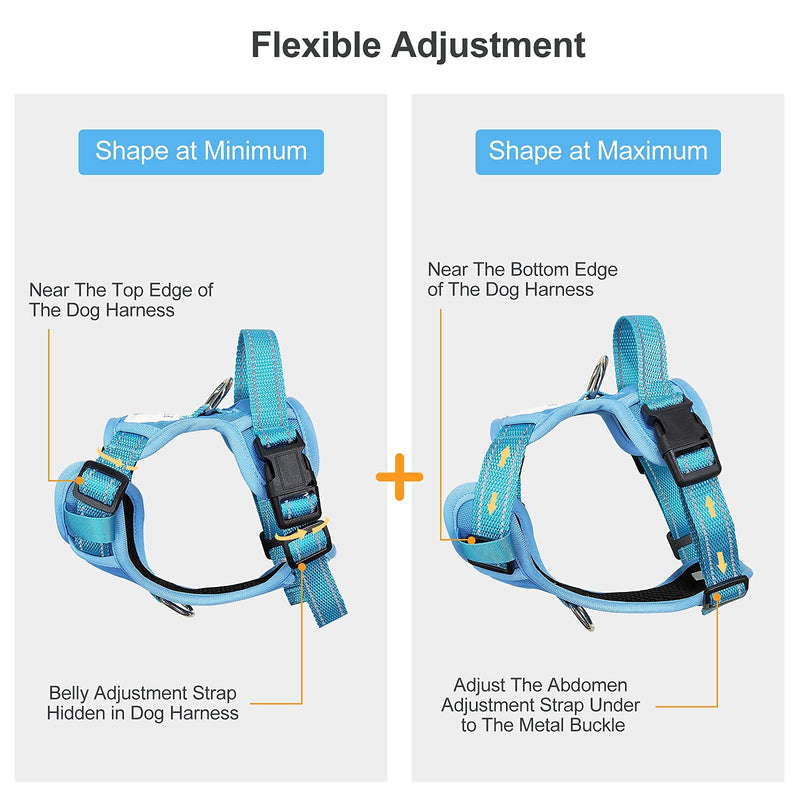 Petaby No Pull Dog Harness, Adjustable Soft Padded Dog Vest with Front/Back Leash Clips, No-Choke Reflective Pet Oxford Harness with Easy Control Handle X-Small Blue Dusk - PawsPlanet Australia