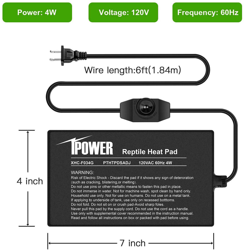 iPower 4"x7" Reptile Heat Mat Under Tank Warmer Terrarium Heater Heating Pad with Temperature Adjustable Controller, Digital Thermometer and Hygrometer with Humidity Probe for Amphibian, Pet 4 X 7 In Pad +Thermo &Hygro meter - PawsPlanet Australia