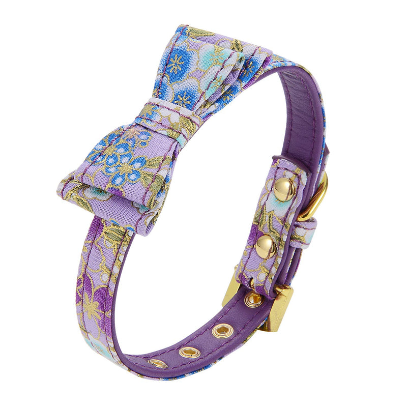 LOVPE Gold Flash Diamond Buckle Pet Canvas Floral Pattern Printed Padded Adjustable Puppy/Kitten Artistic Collar Handmade Elegant Bow Tie for Small Dogs/Cats (XS (Neck for 8-11 inch), Purple) XS (Neck for 8-11 inch) - PawsPlanet Australia