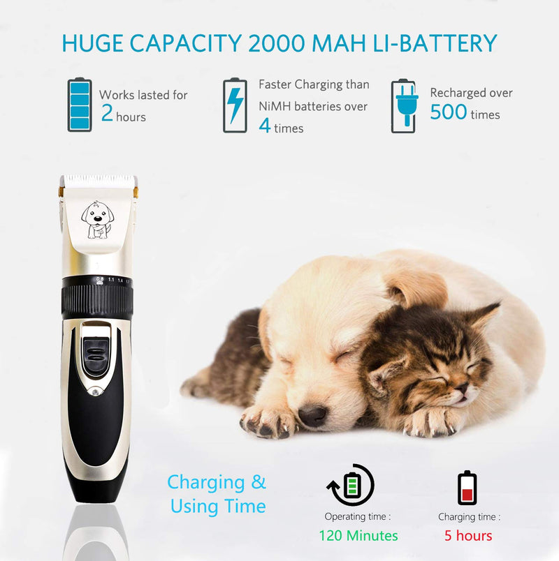 HFAN Pet Clippers, Dog Clippers Professional Cordless Low Noise Rechargeable Grooming Trimmer Hair Electric Shaver Kit with 4 Comb Guides scissors for Dogs, Cats and Other Animals - PawsPlanet Australia