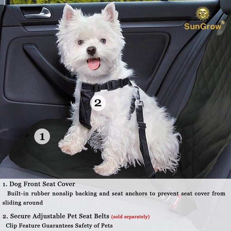 [Australia] - SunGrow Dog Front Seat Car Cover, 40x20 Inches, Waterproof, Non-Slip Back, Vehicle Seat Protection from Falling Dog Hair, Soiling, Mud, Sand, Sweat and Kids' Mess, Black 