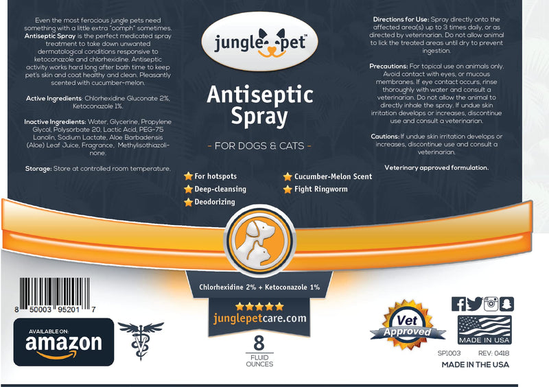 Jungle Pet Dog Anti Itch Spray for Dogs and Cats - Ringworm, Irritation and Hot Spot Spray Treatment for Dogs - Cat and Dog Itchy Skin Treatment and Hotspot Spray for Dogs - 8 oz - PawsPlanet Australia