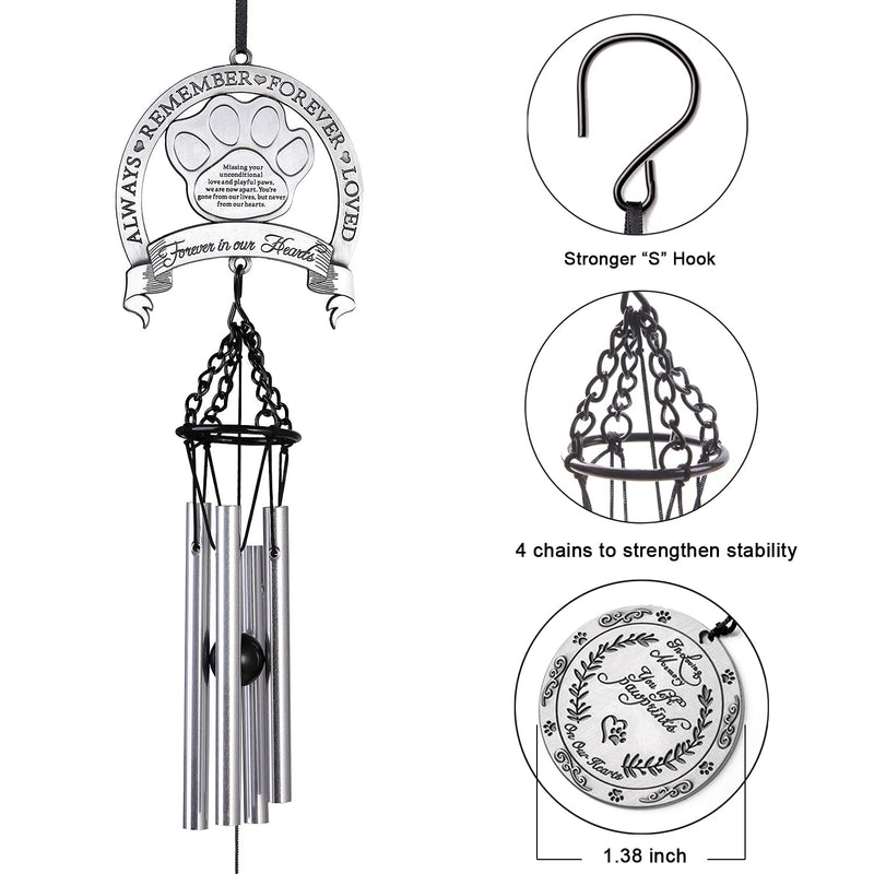 YOUIN Pet Memorial Wind Chime 18" - Metal Pet Memorial Gift to Honor with “Forever in My Heart” Poem Sympathy Wind Chime for Loss of Pet Gift, Loss of Dog/Cat Gift, Garden Home Yard Hanging Decor - PawsPlanet Australia