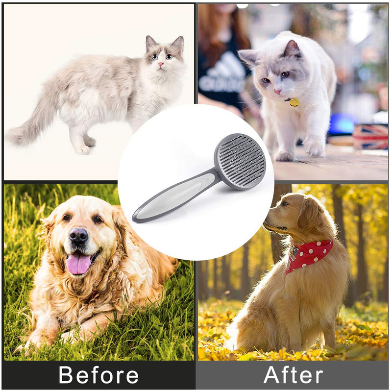 YoTelim Cat Brush Dog Brush Self Cleaning Slicker Brush with Massages Particle for Cat Dog Grooming Shedding, Gently Removes Loose Undercoat, Shedding Mats and Tangled Hair Suitable for All Long or Short Hair Grey - PawsPlanet Australia