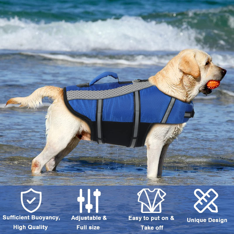 Vanansa Dog Life Jacket, Adjustable Reflective Vest for Small/Medium Dogs for Boating, Surfing (Blue, S) Blue - PawsPlanet Australia