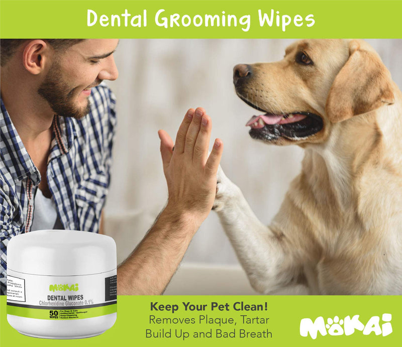 [Australia] - MOKAI Dental Wipes for Dogs and Cats | Pads With Chlorhexidine and Sodium Hexametaphosphate Helps Remove Plaque Tartar Buildup Calculus and Bad Breath, Preventing Tooth Decay and Gingivitis 150 Wipes 