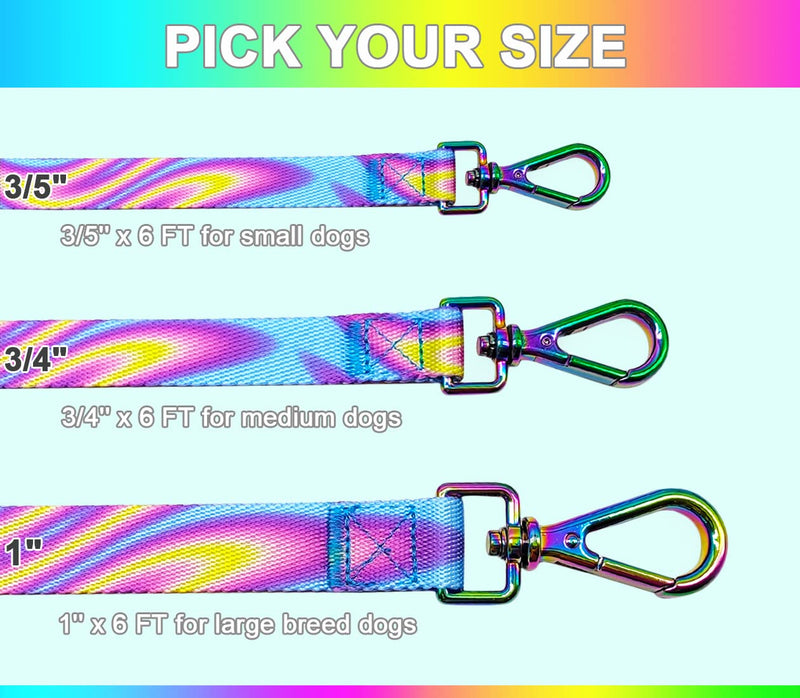 JDIDNEID Durable Nylon Dog Leash, 6FT Tie dye Dog Leash with Heavy Duty Holographic Laser Hardware Comfortable Padded Handle Leash for Small Medium Large and Ex-Large Dogs S: 6ft x 3/5" pink purple - PawsPlanet Australia