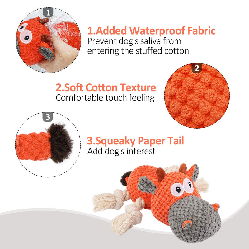 Dog Plush Toy for Large Aggressive Chewers,Indestructible Dog Squeaky Toys,Stuffed Animals Toys with Cotton Material and Crinkle Paper,Durable Chewing Toys for Puppy Breed with Cattle Shape Orange - PawsPlanet Australia