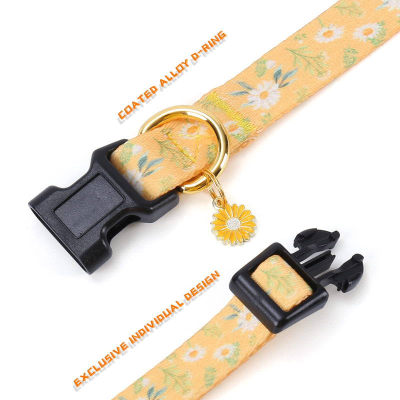 Cotton Handmade Dog Collar for Small Medium Large Dogs,Yellow Daisy with Pendant Cute Dog Collars,Ideal for Girl Dogs Boy Dogs (Medium) Yellow - PawsPlanet Australia
