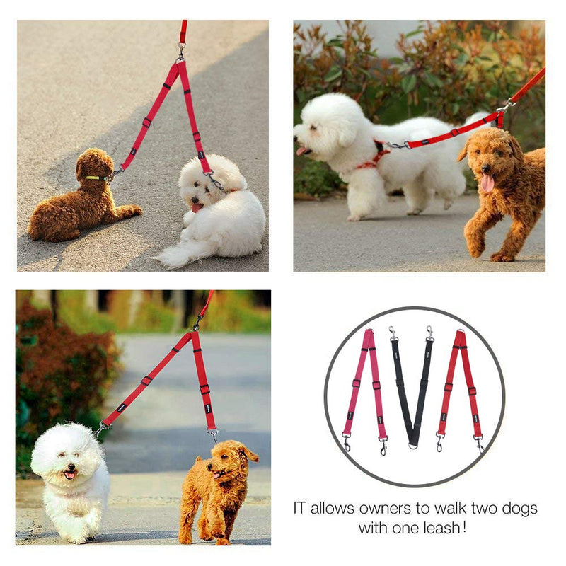 HAPPY HACHI Adjustable Double Dog Lead Coupler No Tangle Nylon Twin 2 Pet Trainer Leash Splitter (S 13-19.7in, Red) S 13-19.7in - PawsPlanet Australia