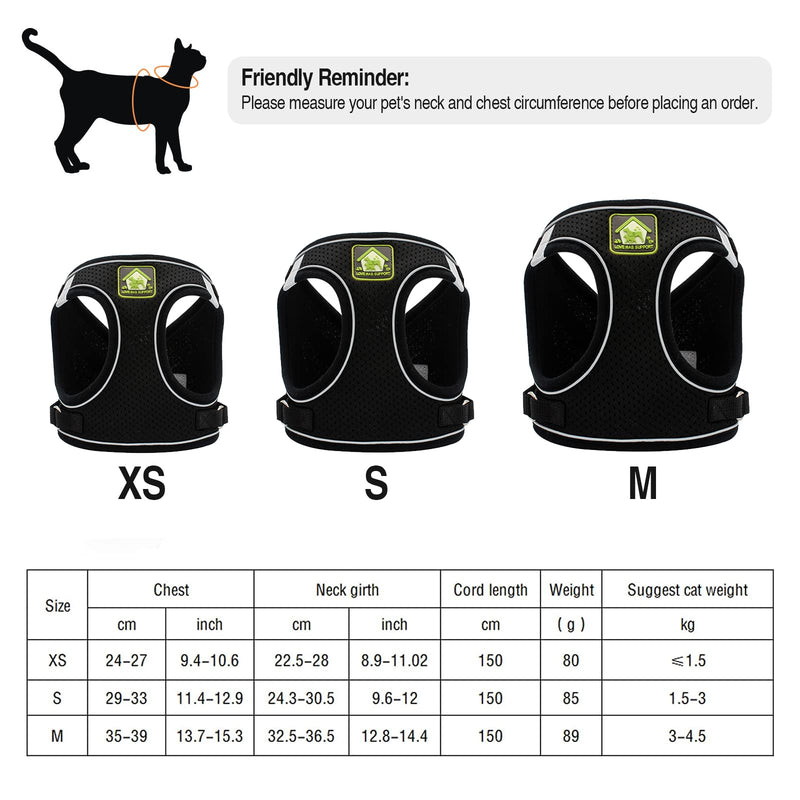 Cat Collars Harnesses and Lead Set Kitten Walking Escape Proof Adjustable Lead Vest Set For Ferret Puppy Rabbit,Kitten Lead and Harness Set with Reflective Strip Breathable Soft Mesh Cat Jacket(XS) XS - PawsPlanet Australia