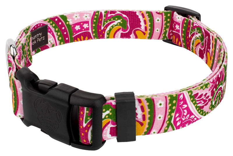 [Australia] - Country Brook Design - Deluxe Dog Collar - Paisley Collection Large, 1 Inch Wide Pink Paisley 