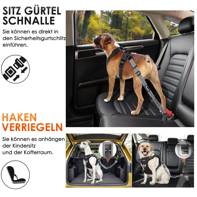 Eyein dog seat belt, 3 in 1 seat belt dog car with reflective elastic nylon bungee, dog seat belt for all dog breeds and car seats trunk, 90 cm (grey) 90 cm (62-90 cm) grey - PawsPlanet Australia