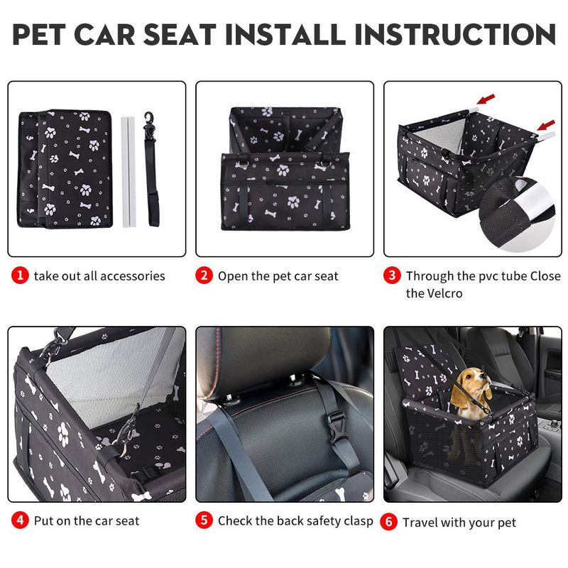 SWIHELP Pet Car Booster Seat Travel Carrier Cage, Oxford Breathable Folding Soft Washable Travel Bags for Dogs Cats Small Pet Footprints + Bones - PawsPlanet Australia